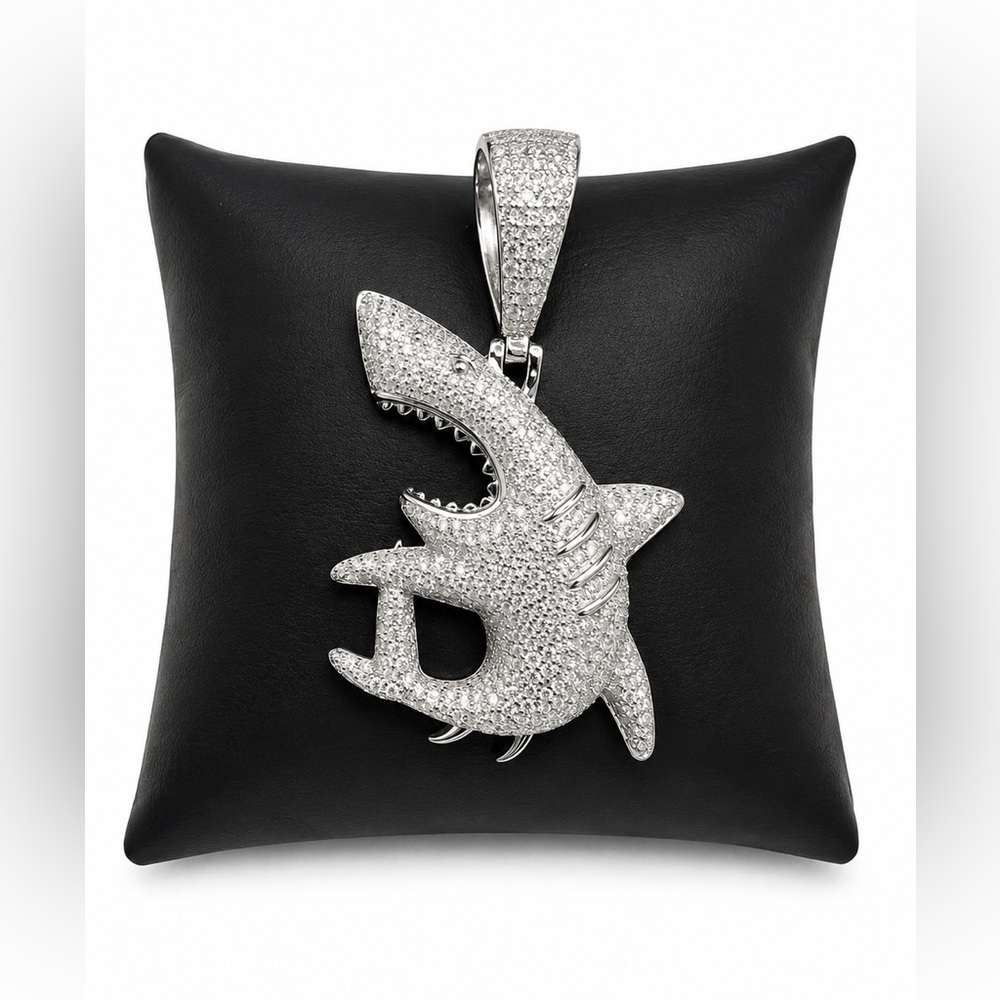 925 Sterling Silver 3.50CT MOISSANITE Iced Out Shark Men’s Pendant